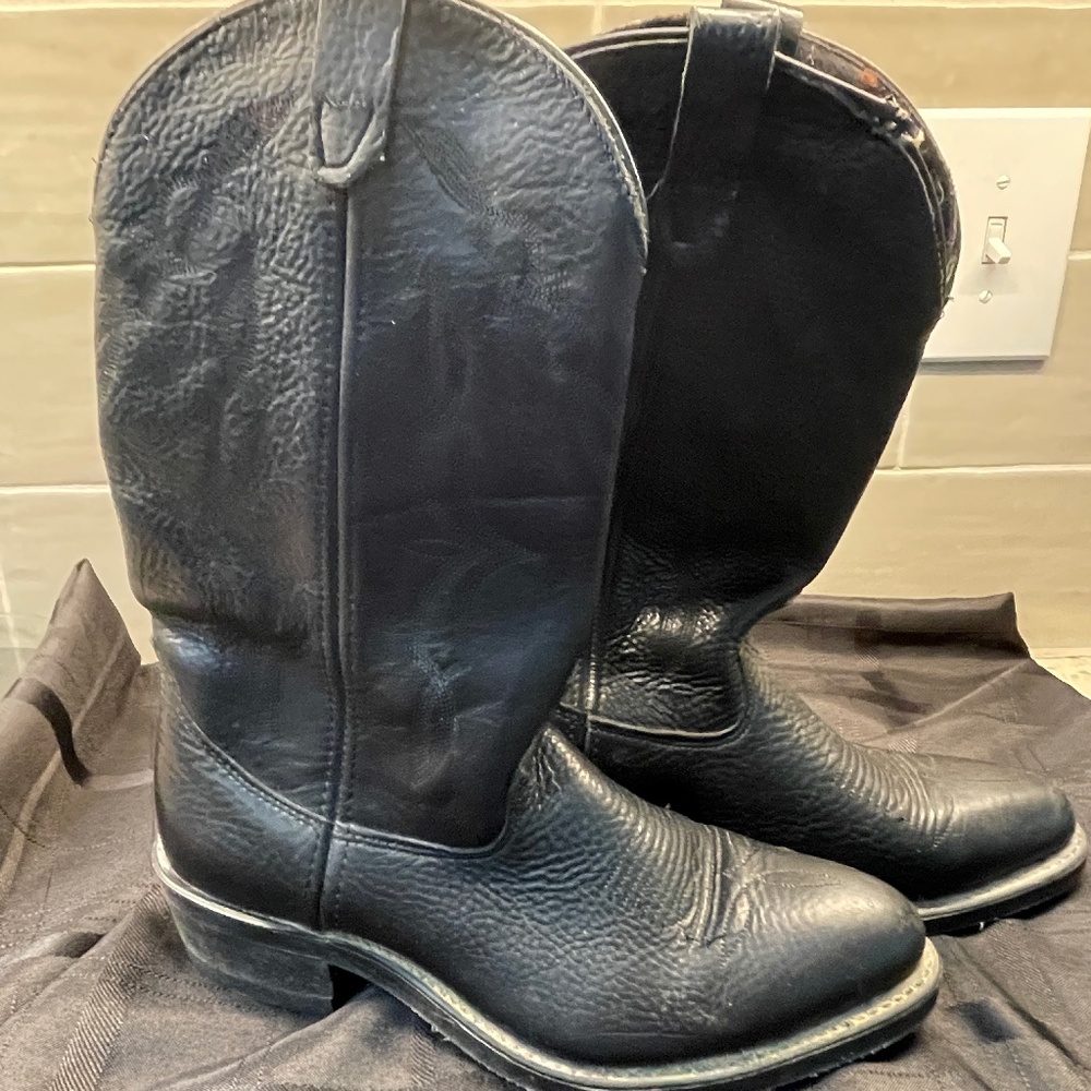 VINTAGE MENS DOUBLE H COWBOY BLACK BOOTS VNTG NICE CONDITION SIZE 9 D